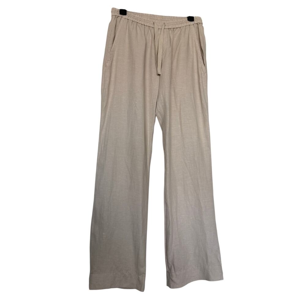 Pharaoh Size 1 Beige Linen Lyocell Wide Leg Drawstring Pants Made in LA Small